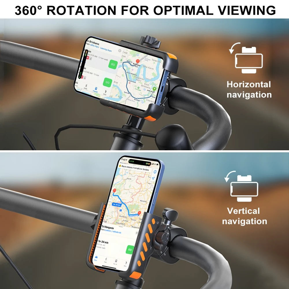 Supporto per telefono da bici con morsetto per manubrio girevole a 360°