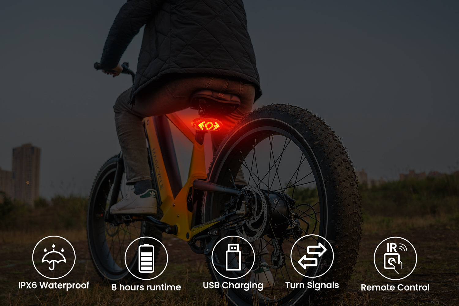Fanale posteriore per bici elettrica con indicatori di direzione, telecomando wireless