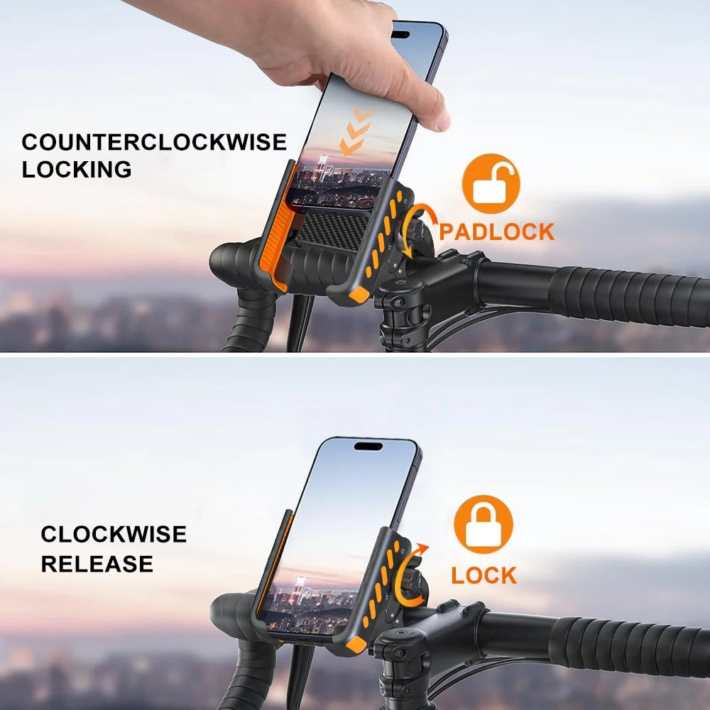 Supporto per telefono da bici con morsetto per manubrio girevole a 360°